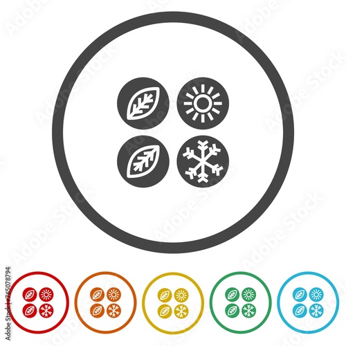  Season icon. Set icons in color circle buttons