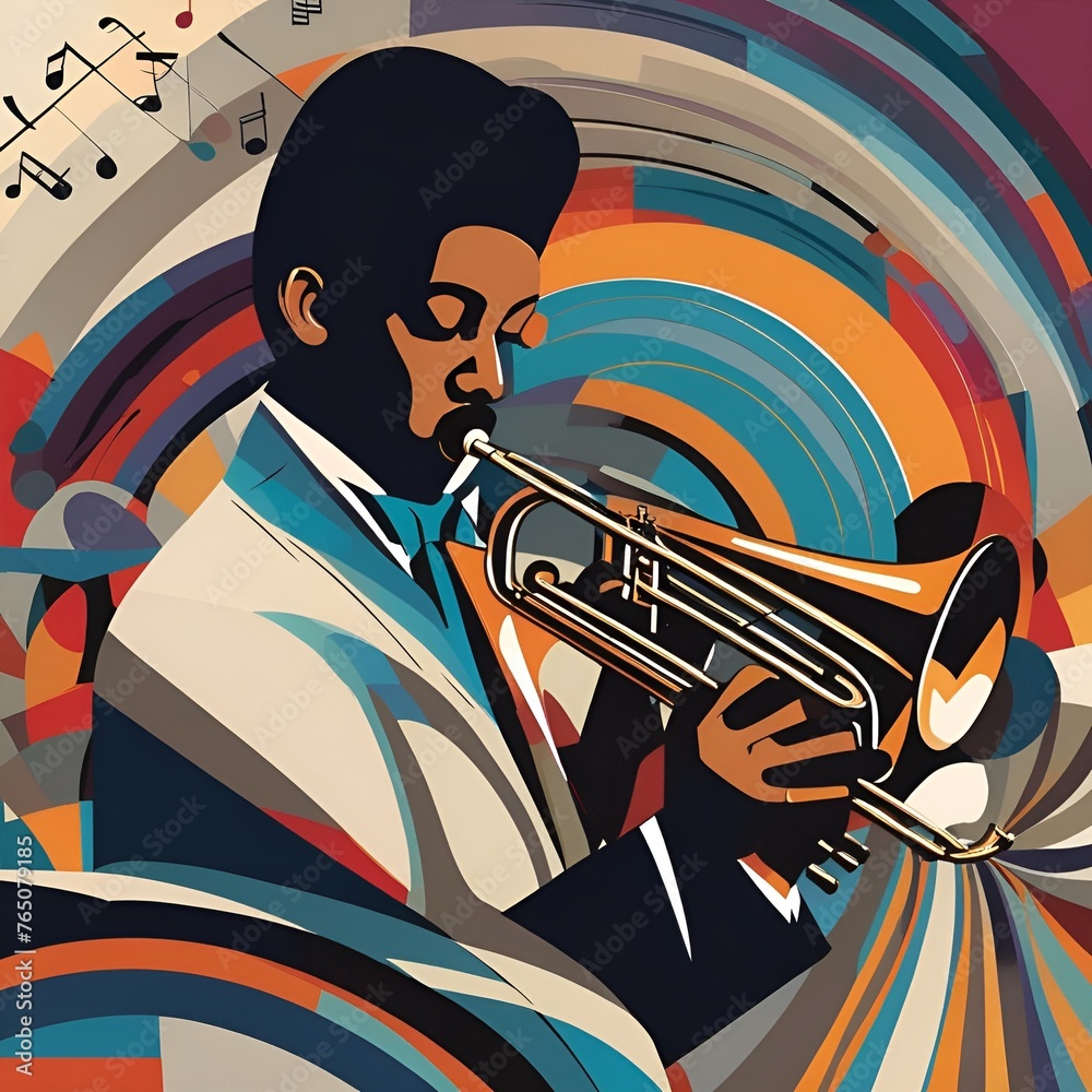 Φωτογραφία illustrated portrait of jazz musician playing the trumpet, jazz music style