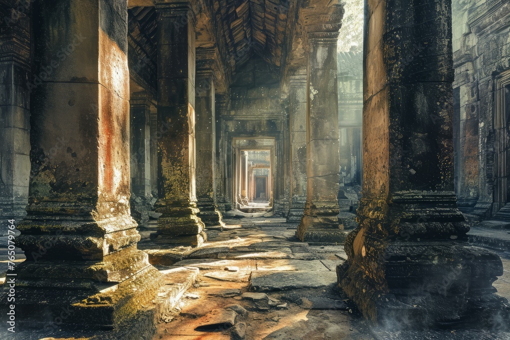 Fototapeta premium Monumental Angkor wat temple. Asia ruin monument architecture tourism. Generate Ai