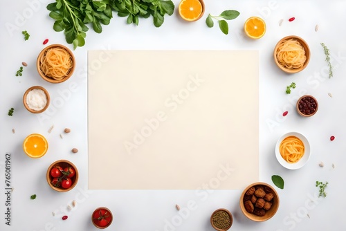 Mock up Menu frame paper on the background, top view with white background