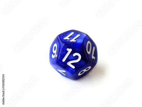 D12 blue 12 sided dice isolated on white. RPG dice. Dodecahedron DND dice