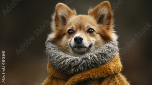portrait of adorable dog dressed in wool vest