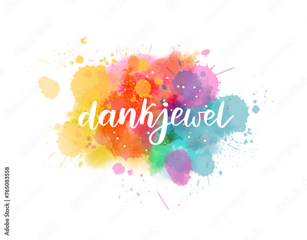 Dankjewel Thank you in Dutch. Handwritten modern calligraphy watercolor lettering text