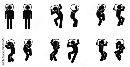 people sleeping icon, family couple, man and woman, silhouettes set