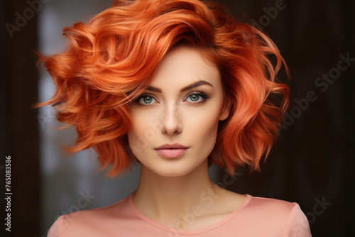 AI generated image of beautiful model young and confident female hair stylist at salon