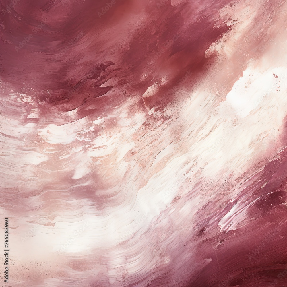 Maroon and white painting with abstract wave patterns