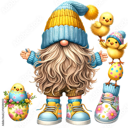 Gnome easter eggs  gnome travel with chicks and Easter eggs  gnome cute and relax