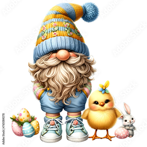 Gnome easter eggs, gnome travel with chicks and Easter eggs, gnome cute and relax