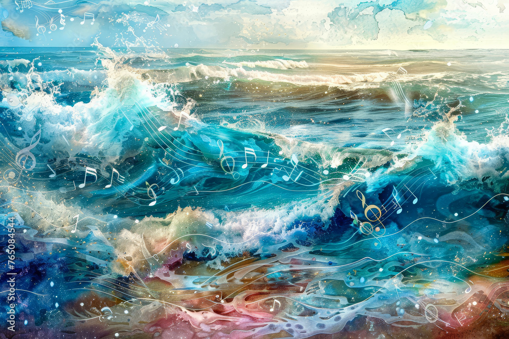 A synesthetic seascape--waves of color blend with musical notes. Each crest hums a different chord--majestic symphonies, jazzy improvisations, and soulful ballads.