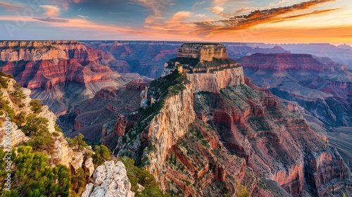 Explore nature's masterpiece. Our image captures the splendor of the Grand Canyon with its mighty canyons and vibrant sunsets, with nearby hotels and campgrounds for convenience photo