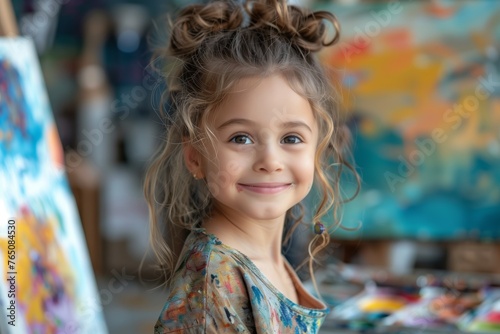 Young artist girl with painting smock