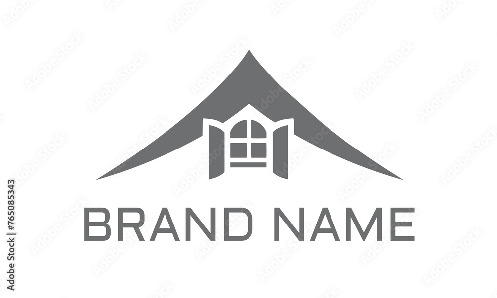 Real estate with check mark vector logo. Home with window and chimney on the roof, house with tick or checkmark symbol - realty icons.