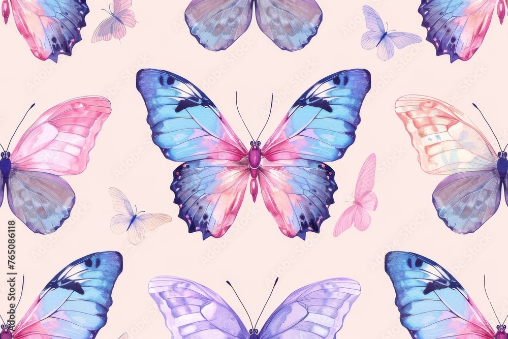 Butterflies blue and pink backdrop pattern Generative AI Butterflies blue and pink backdrop pattern Generative AI