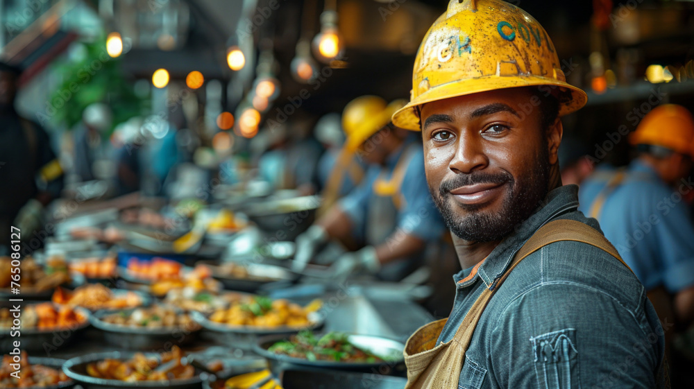 construction workers having lunch with his plates in a construction cafeteria,generative ai construction workers having lunch with his plates in a construction cafeteria,generative ai