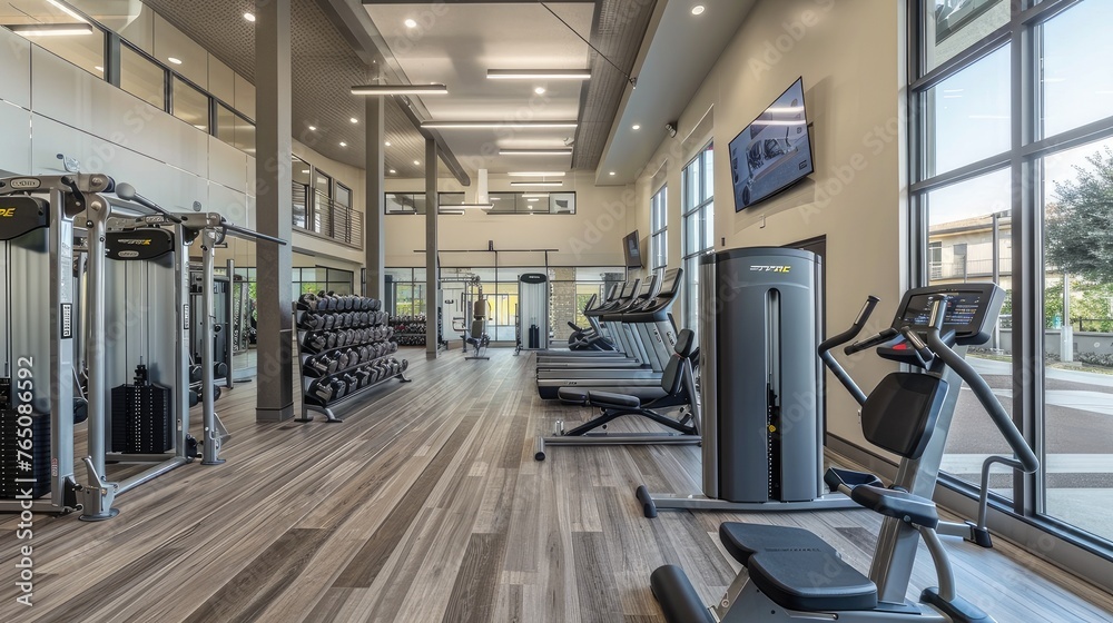 Our gym photo showcases modern equipment for cardio and strength training, ensuring guests stay fit during their stay