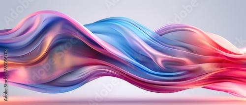  A blue and pink abstract wave on a gray background with reflections on the bottom