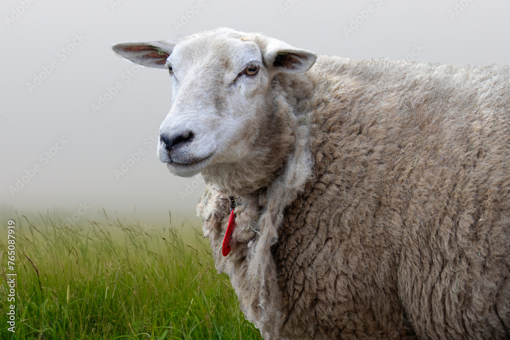 Naklejka premium Single sheep at the farm in springtime