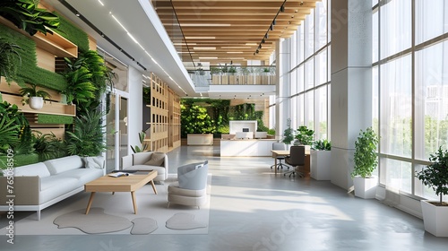 Eco concept or green office plant tree and garden in interiors