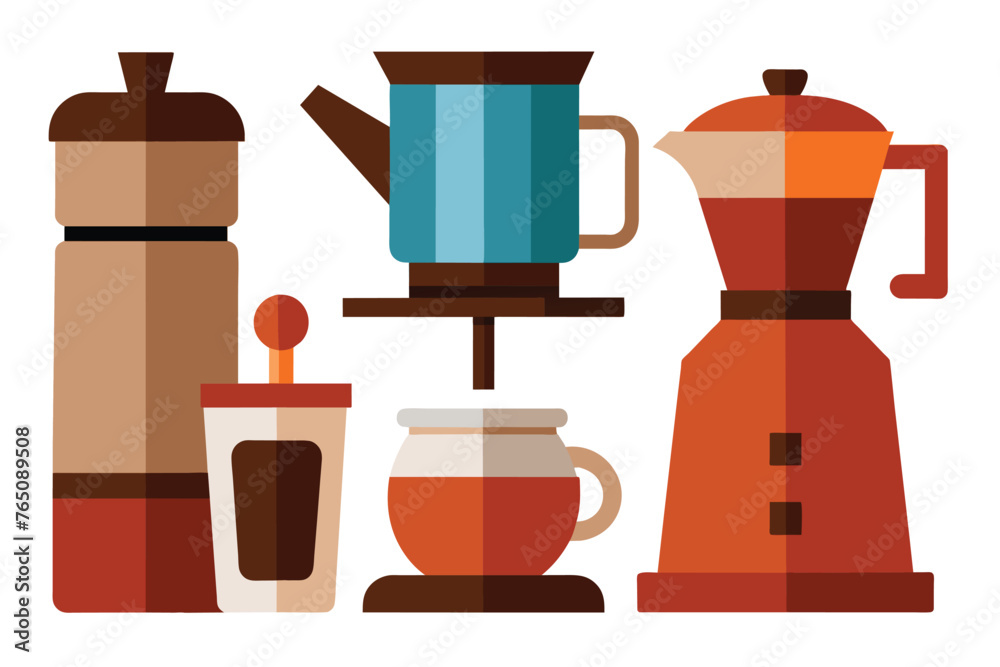 Coffee Making Equipment Illustration Set. Isolated Vector on white background