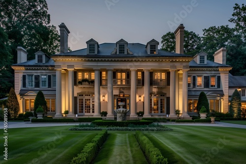 Colonial Revival Villa with Symmetrical Design and Elegant Gardens 
