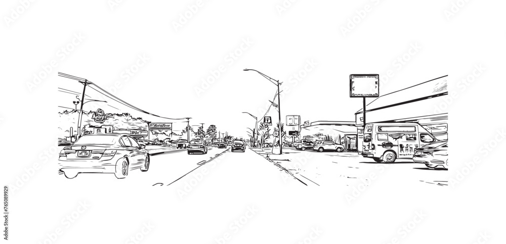 Print Building view with landmark of Springdale is the most populous city in United States. Hand drawn sketch illustration in vector.