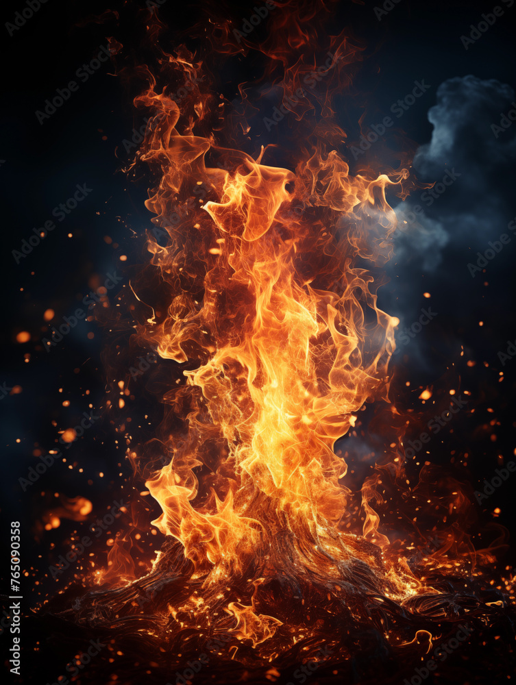 A beautiful image of fire in the dark. Abstract fire on black background. Flame of fire on a black