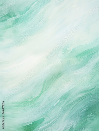 Mint and white painting with abstract wave patterns