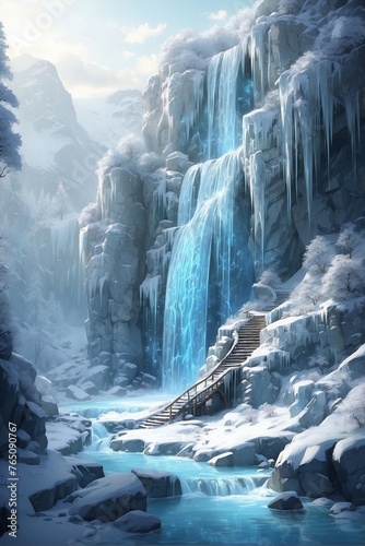 Waterfall walls with crystals and fantastic lighting