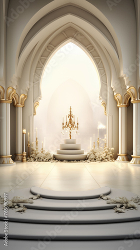 generated illustration of  Podium background with Islamic style  suitable for product promotion for Ramadan events or Islamic celebrations.