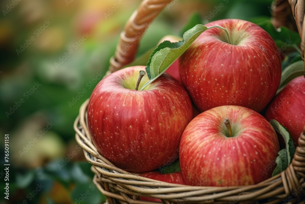 Enticing Red apple basket. Organic ripe. Generate Ai Enticing Red apple basket. Organic ripe. Generate Ai