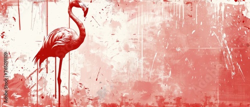  A canvas depicts a pink flamingo amidst a grungy red and white backdrop © Wall