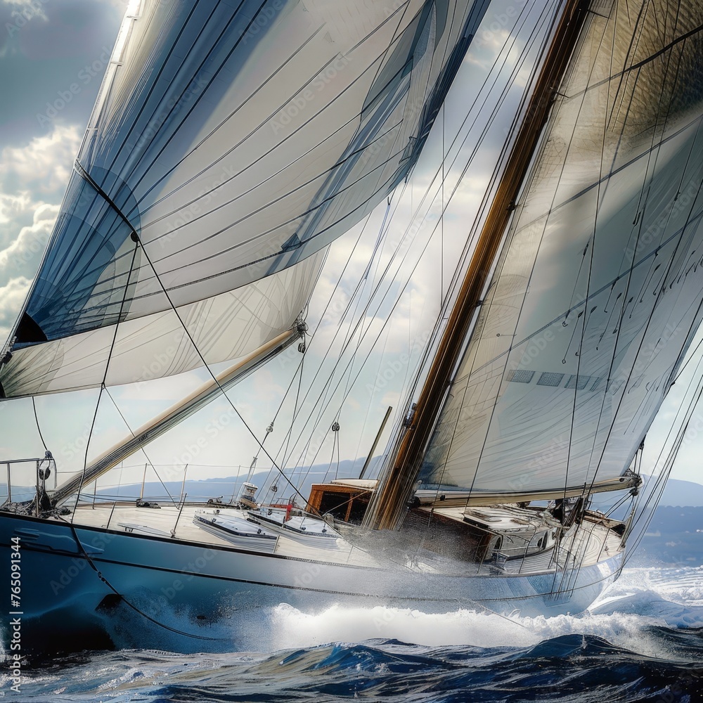 Fototapeta premium Beautiful view of a racing sailboat in the ocean