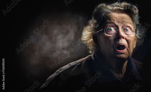 portrait of a funny old lady with a shocked expression photo