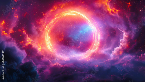 A round portal surrounded by colorful cloud
