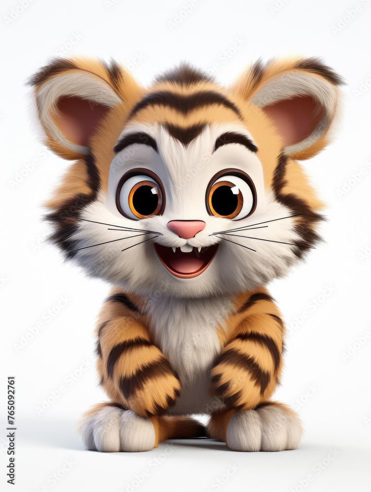 A cartoon tiger is smiling and looking at the camera. The image is in black and white and has a playful, lighthearted mood
