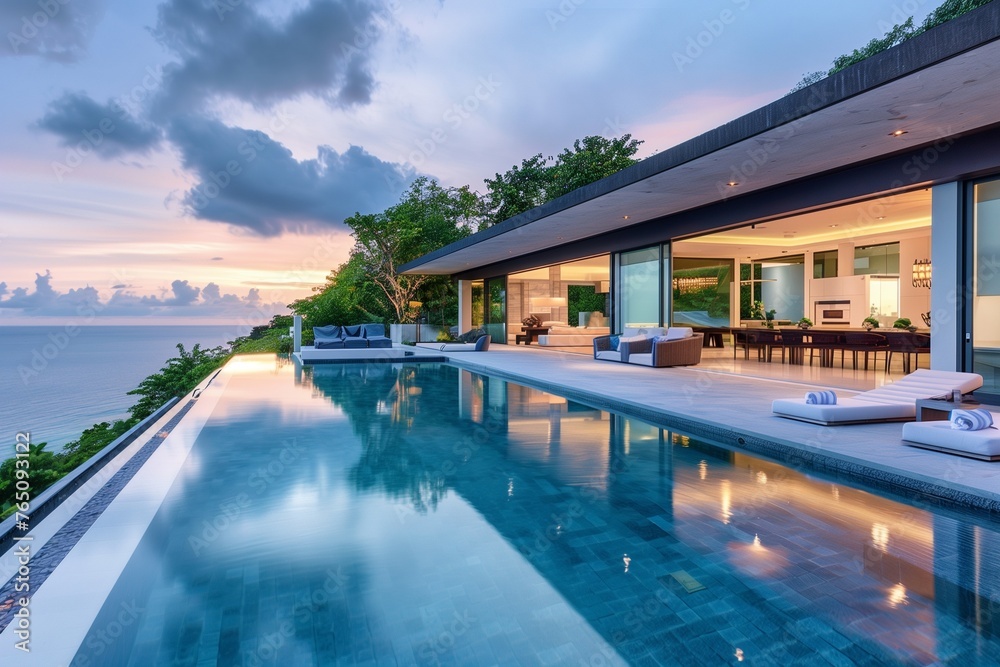 Contemporary Hillside Villa Overlooking the Ocean with Infinity Pool