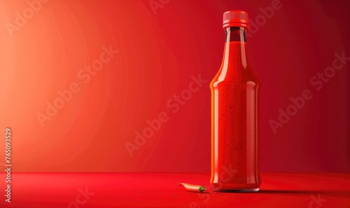 Hot sauce bottle, red background