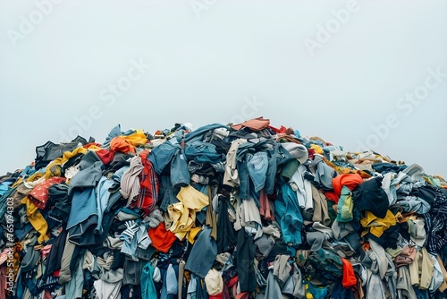 Impact of discarded clothing in landfill: Addressing fast fashion and sustainability issues. Concept Fast Fashion, Textile Waste, Landfill Pollution, Sustainable Fashion, Environmental Impact