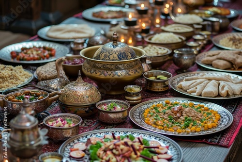 Flavorful Arabian dish table. Dinner arab. Generate Ai