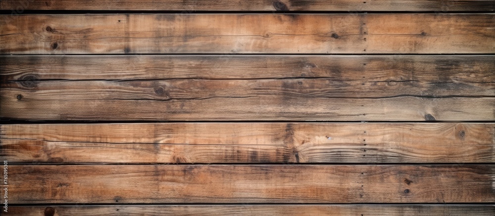 Close-up view of a wooden plank wall with a rich dark brown stain, giving a warm and rustic appearance to the room Close-up view of a wooden plank wall with a rich dark brown stain, giving a warm and rustic appearance to the room