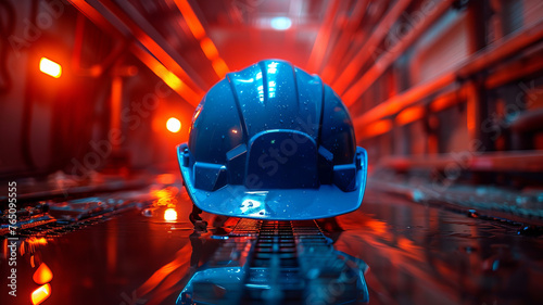 Bold security helmets amidst industrial backdrop,generative ai