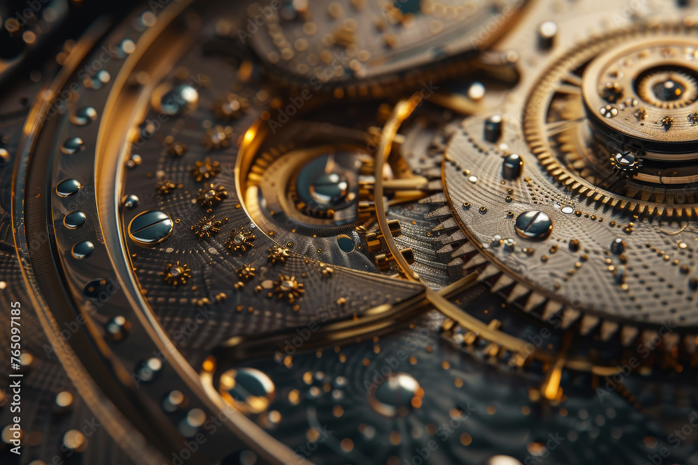 An abstract background featuring a close-up of a gold watch mechanism