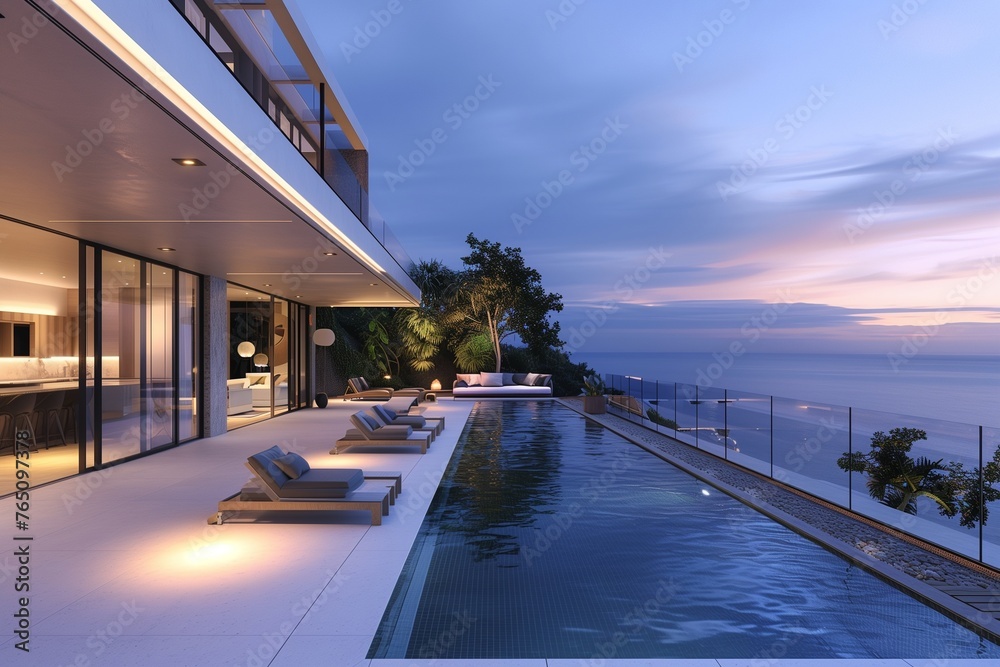 Obraz premium Contemporary Hillside Villa Overlooking the Ocean with Infinity Pool