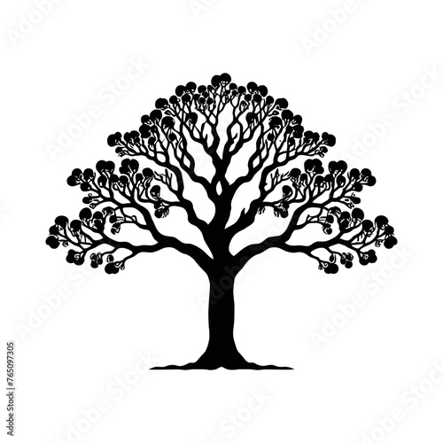 Oaktree black silhouette on a white background. Tree elements to create a natural environment photo