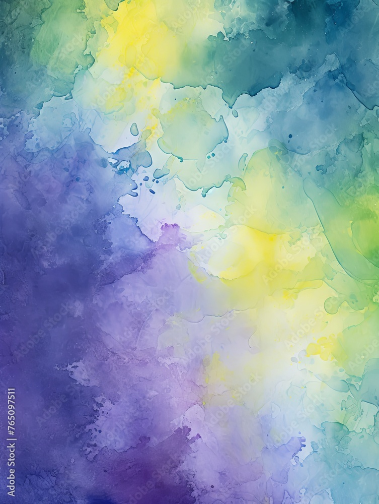 Olive and yellow watercolour splatter background, purple yellow