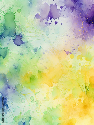 Olive and yellow watercolour splatter background, purple yellow