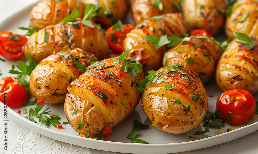 Delicious Lunch: Enjoy Hot Baked Potato with Herbs and Tomatoes