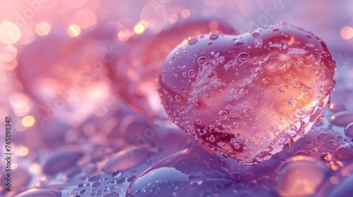  a heart shaped object sitting on top of a pile of drops of water on top of a bed of bubbles.