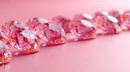  a row of pink diamonds sitting next to each other on top of a pink surface with a light pink background.