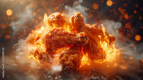 Cinematic close-ups showcase crispy fried chicken legs.generative ai